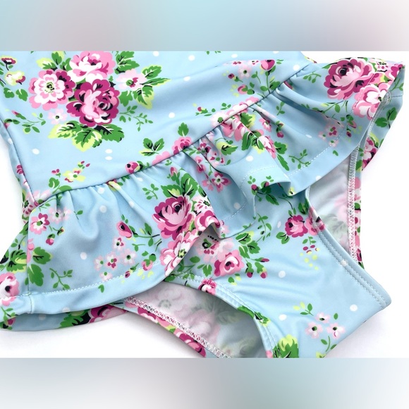 EUC Flap Happy Alissa Ruffle Rash Guard Swimsuit in Blue Country Floral 18M - Picture 2 of 10